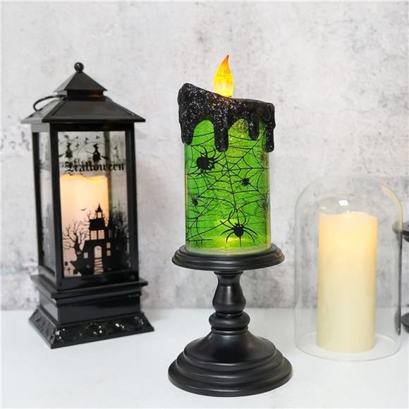 Halloween Snow Globe Candles Lighted Lamp,Battery Operated Spooky Spinning Water - Picture 5 of 6